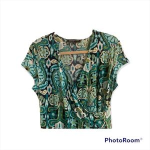 Jones New York Signature Large Wrap like Travel Dress Blue Green Ikat design